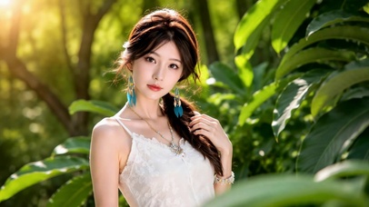 绿意林间清纯美女