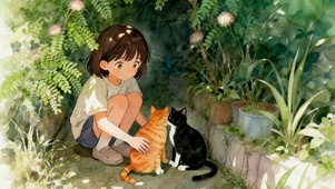 少女与猫的午后