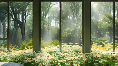 窗外护眼绿景树木带鱼屏