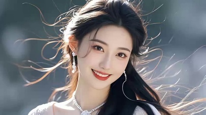 甜美笑容秀发飘逸美女