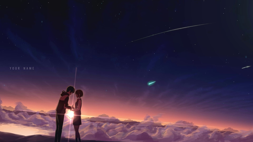 云海之上的男女与流星夜空