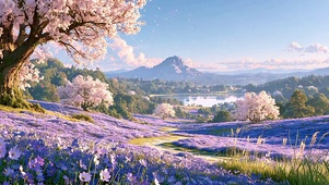 樱风落进紫色花田