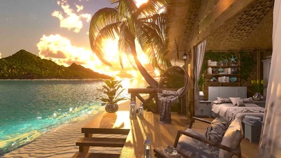 傍晚夕阳下的海景房