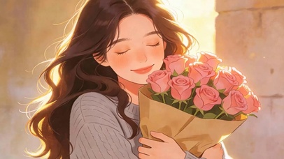 拿着鲜花女孩