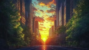 城市清晨阳光静谧街道