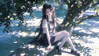二次元树下光影少女
