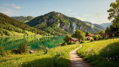 护眼绿景树木房屋