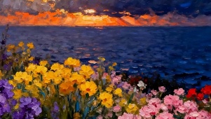 油画花草树木带鱼屏