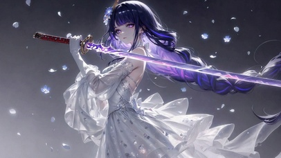 紫发白裙持剑少女
