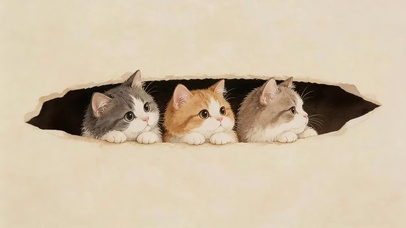 可爱三只猫咪