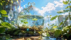 玻璃球中的治愈清新绿植风景