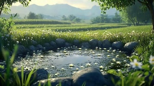 护眼绿景树木河流