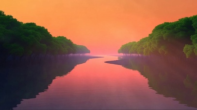 粉色日出森林河流