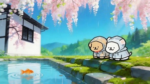 雨季池塘边的线条狗