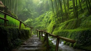 护眼竹林带鱼屏