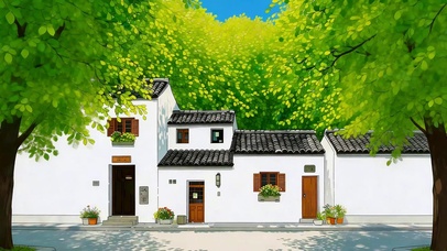 街巷树荫小屋 护眼