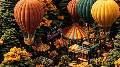 清新秋日热气球小镇