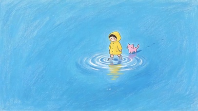 雨天湖面男孩