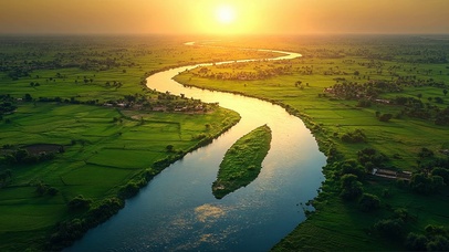 绿色护眼河流田野