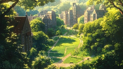 远眺城市住宅绿地公园