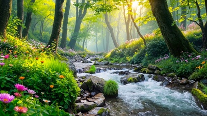 幽静护眼绿林溪流