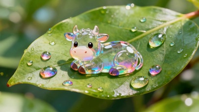 小清新雨后绿叶可爱水珠萌小牛