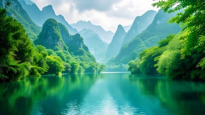 清新绿色护眼山水湖泊