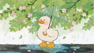 雨天鲜花小鸭