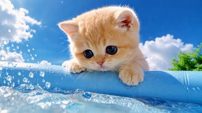 萌猫戏水