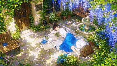 紫藤花下阅读的治愈少女