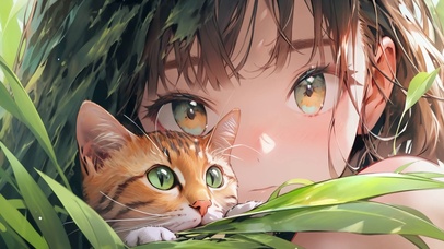 4k治愈小清新-猫和女孩