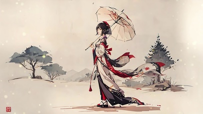 4K古风撑伞少女