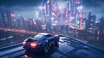 科幻雨天赛博城市