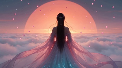 落日晚霞神女