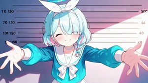 蓝发萌系少女求抱抱
