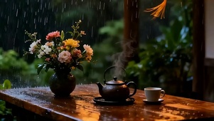 护眼雨天树木带鱼屏