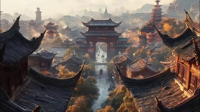 古城黄昏宏伟古代建筑