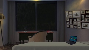 窗户雨声放松的工作房间