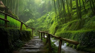 护眼竹林带鱼屏