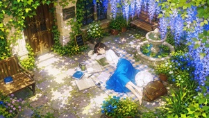 紫藤花下阅读的治愈少女