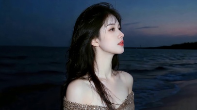 夜晚海边女孩