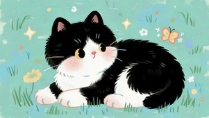 草地上小黑猫