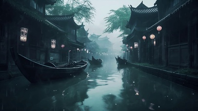 古风雨夜场景壁纸