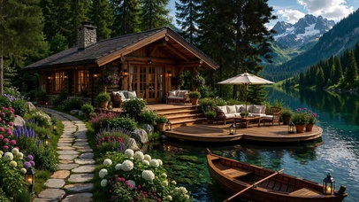 宁静的湖畔小屋