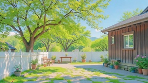 夏日凉风树下庭院