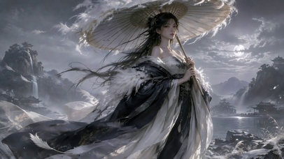 月下古风撑伞美人