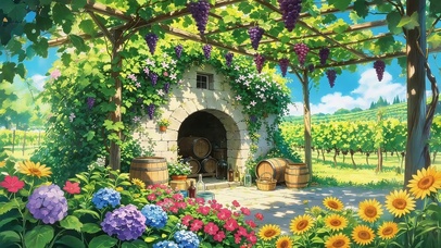 葡萄架下鲜花