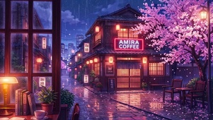 樱花街巷雨夜咖啡屋