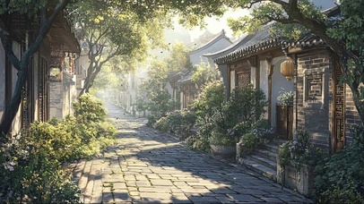 清新绿色夏日古城建筑