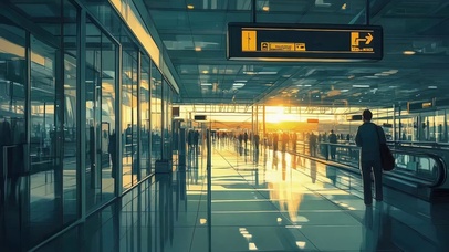 冷调城市机场繁忙大厅